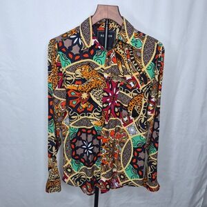 Reason NYC Leopard Baroque Print Button Up Shirt Maximalism Streetwear Small
